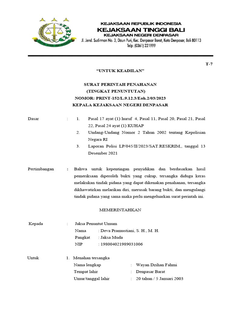11. Surat Perintah Penahanan Tingkat Penuntutan (T-7) | PDF