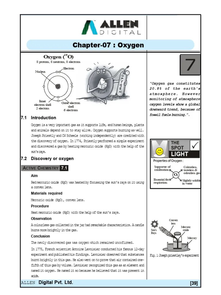 Chapter-7 Oxygen Sheet Notes | Download Free PDF | Oxygen | Atmosphere Of Earth