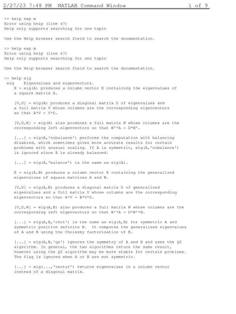 MATLAB Command Window | Download Free PDF | Eigenvalues And ...