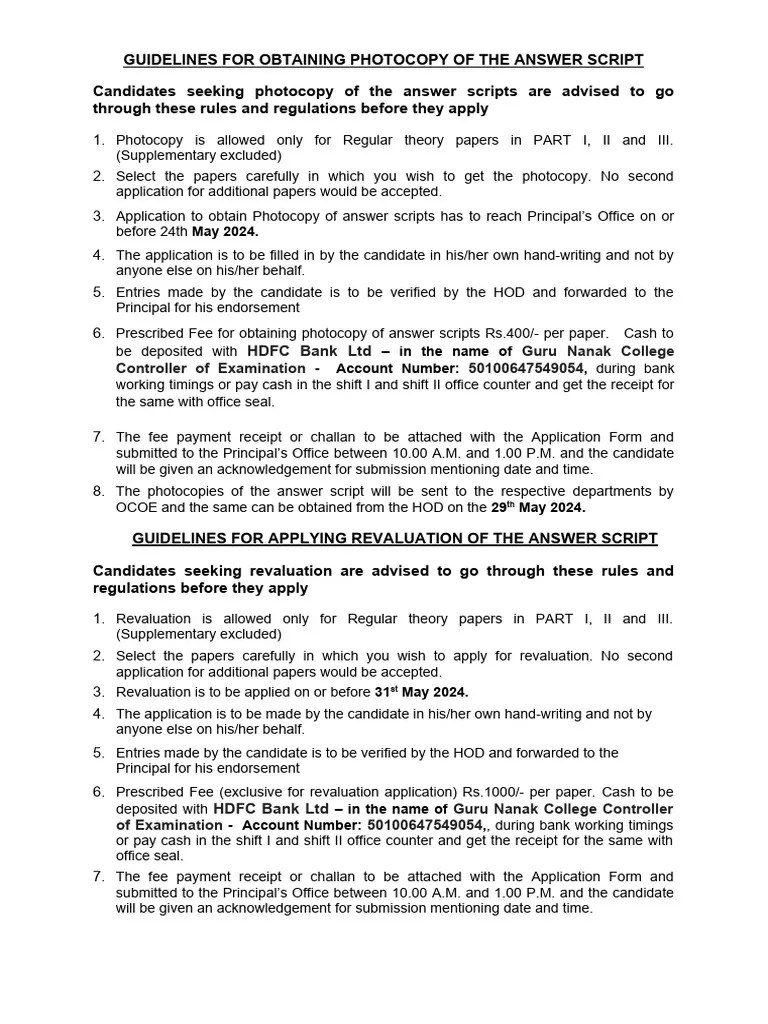 Revaluation Form - April 2024 Guru Nanak College | Download Free PDF ...