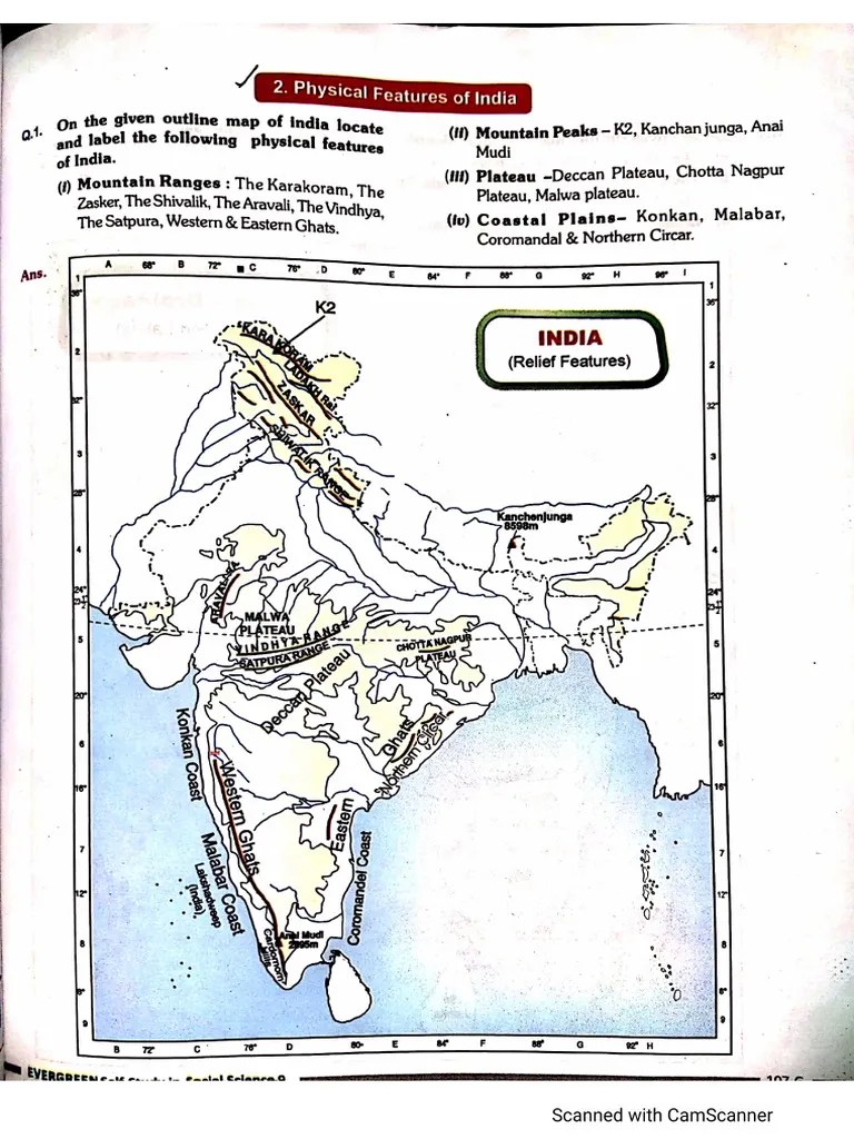 Mapwork (Physical Features Of India) | PDF
