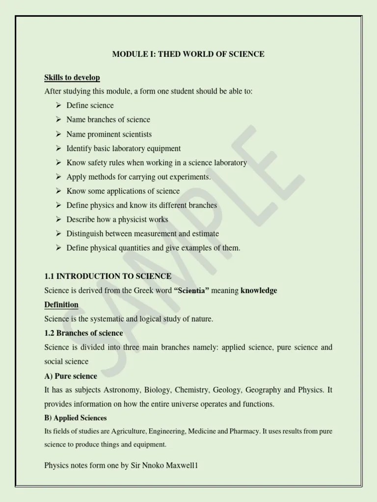 Form 1 Physics Notes | PDF | Science | Measurement