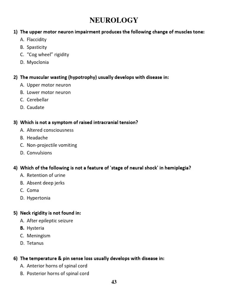 Neuro MCQ | PDF | Spinal Cord | Brainstem