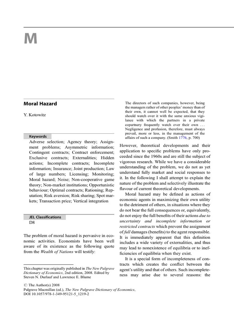 Moral Hazard | PDF | Moral Hazard | Risk