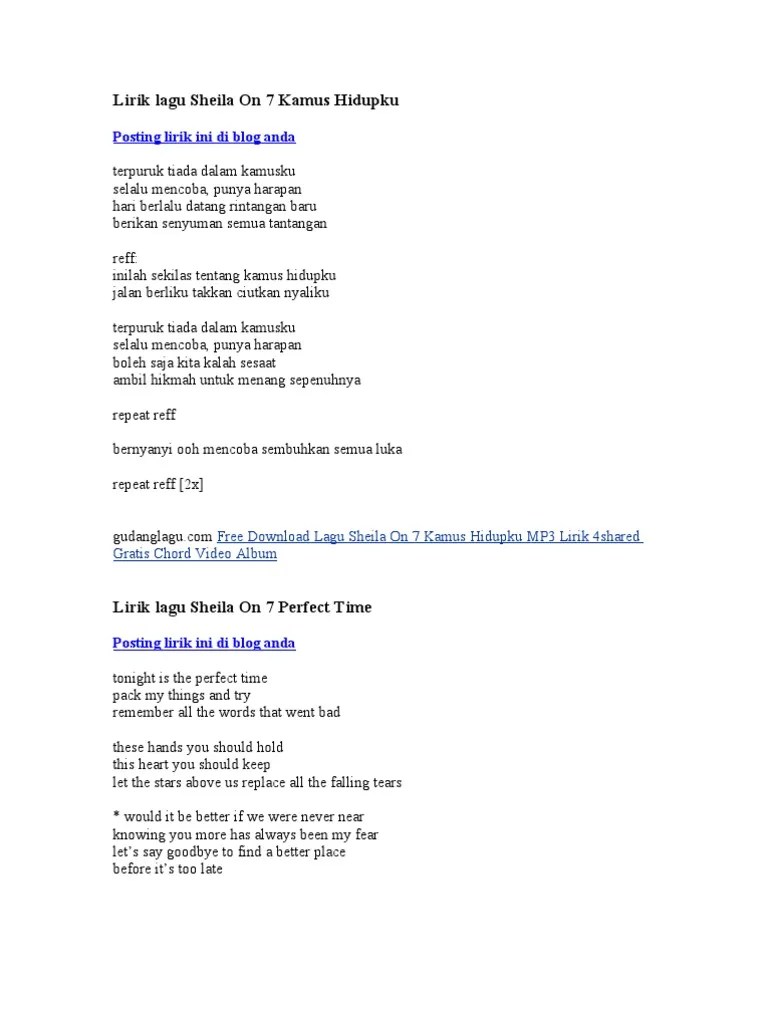Lirik Lagu Sheila On 7 Kamus Hidupku | PDF