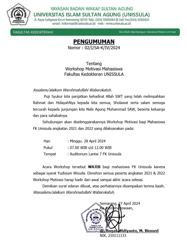Pengumuman Workshop Motivasi Mahasiswa 2024 | PDF | Karier & Perkembangan