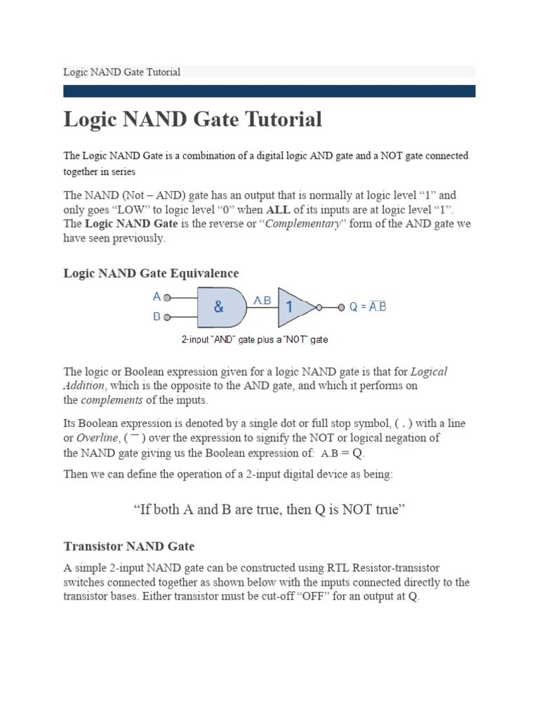 Logic NAND Gate Tutorial | Download Free PDF | Logic Gate | Electrical ...