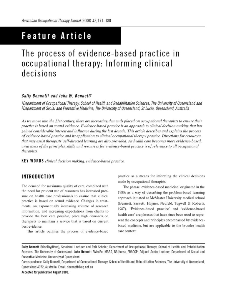 Aus Occup Therapy J - 2001 - Bennett - The Process Of Evidenceâ - Based Practice In Occupational ...