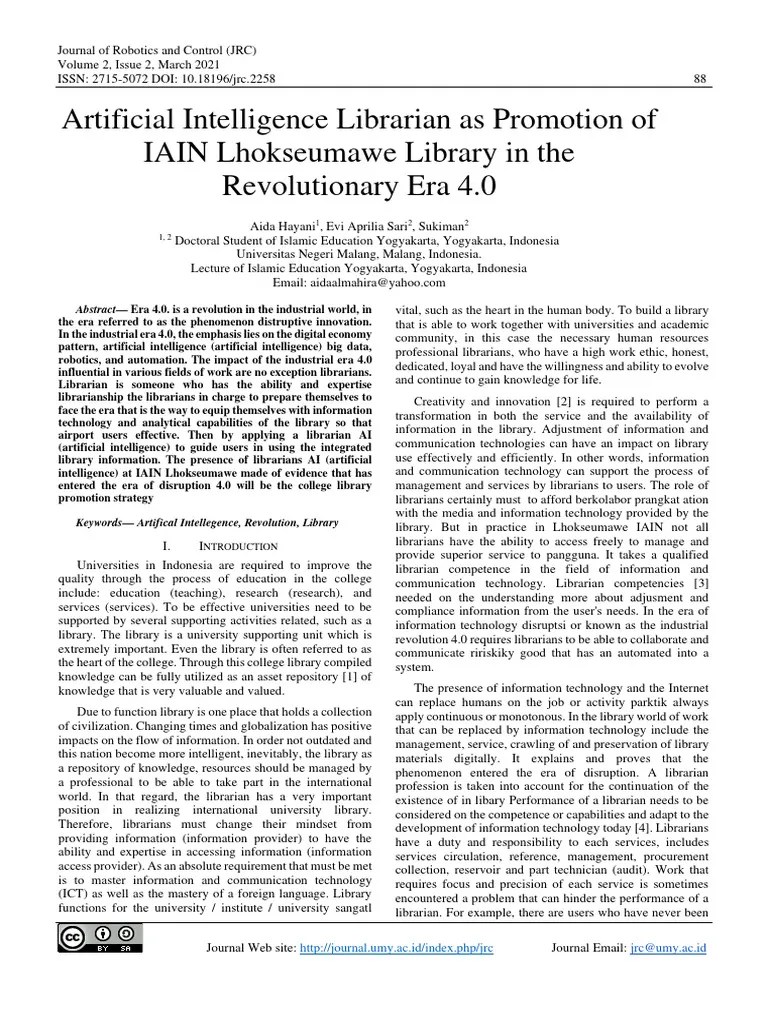 Artificial Intelligence Librarian As Promotion Of Iain Lhokseumawe Library In The Revolutionary ...