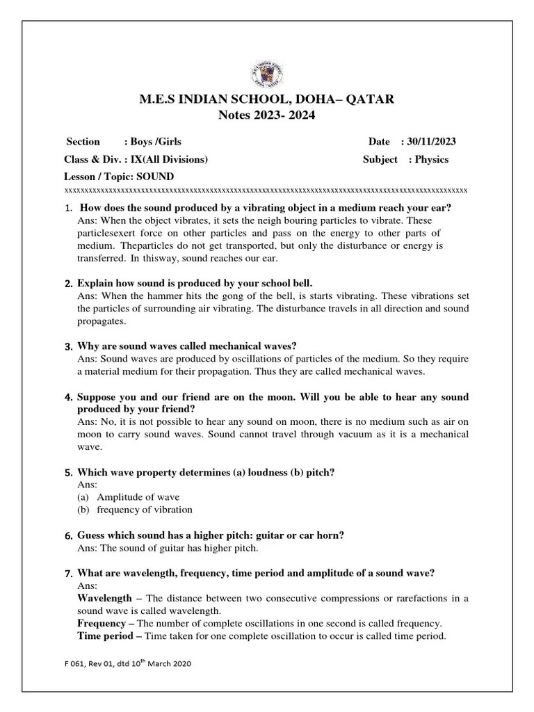 SOUND Notes-Class 9. | PDF | Sound | Waves