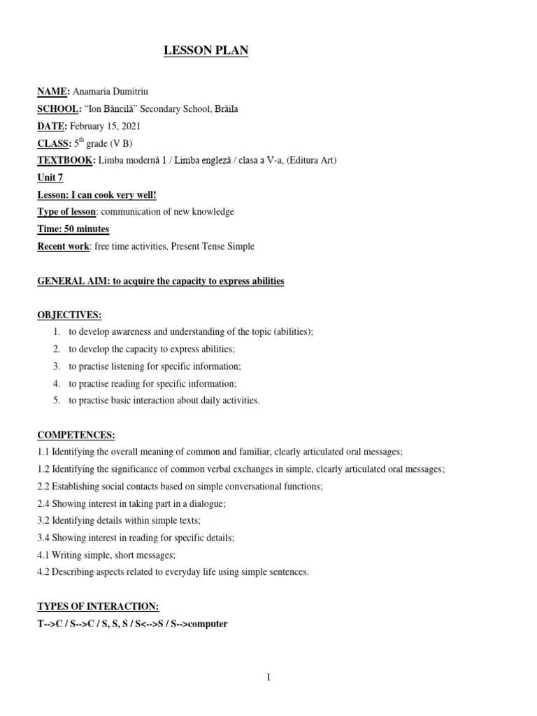 Lesson Plan 5th Grade | PDF | Question | Language Mechanics