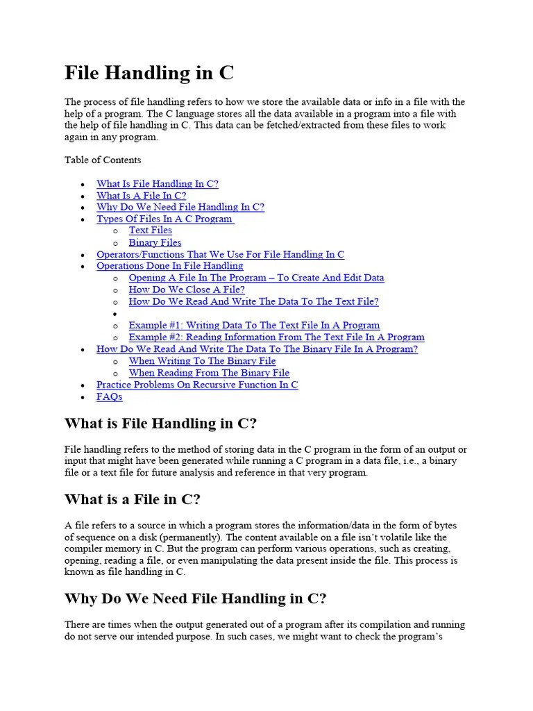 File Handling In C | PDF | Computer File | Programming