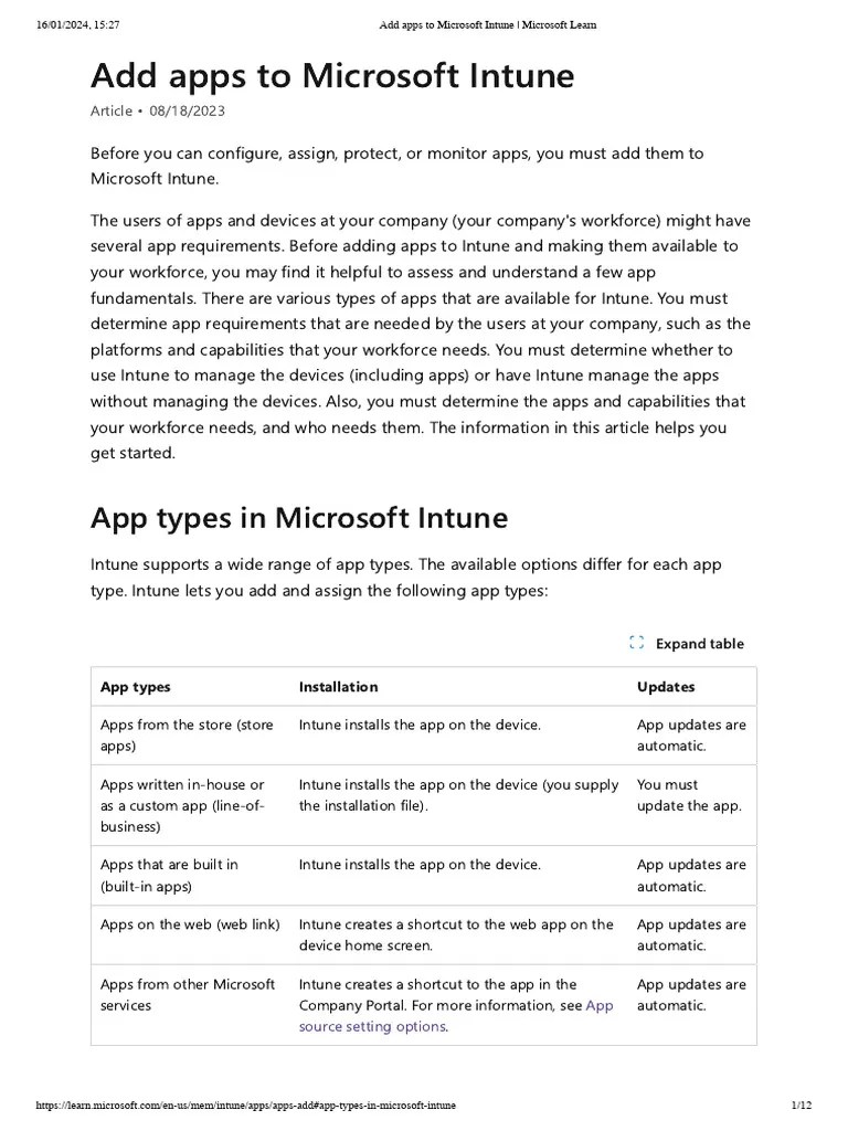 Add Apps To Microsoft Intune - Microsoft Learn | PDF | Mobile App | Ios