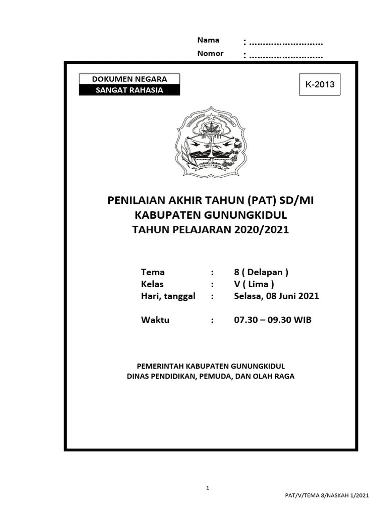 5 Soal Pat Kelas 5 Tema 8 Naskah 1 | PDF