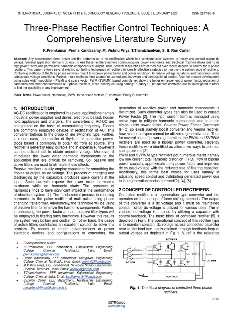 Three Phase Rectifier Control Techniques A Comprehensive Literature ...