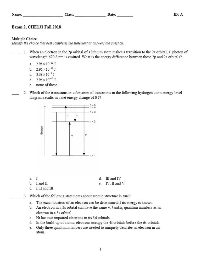 Chemistry Exam For Students | PDF | Atomic Orbital | Electron