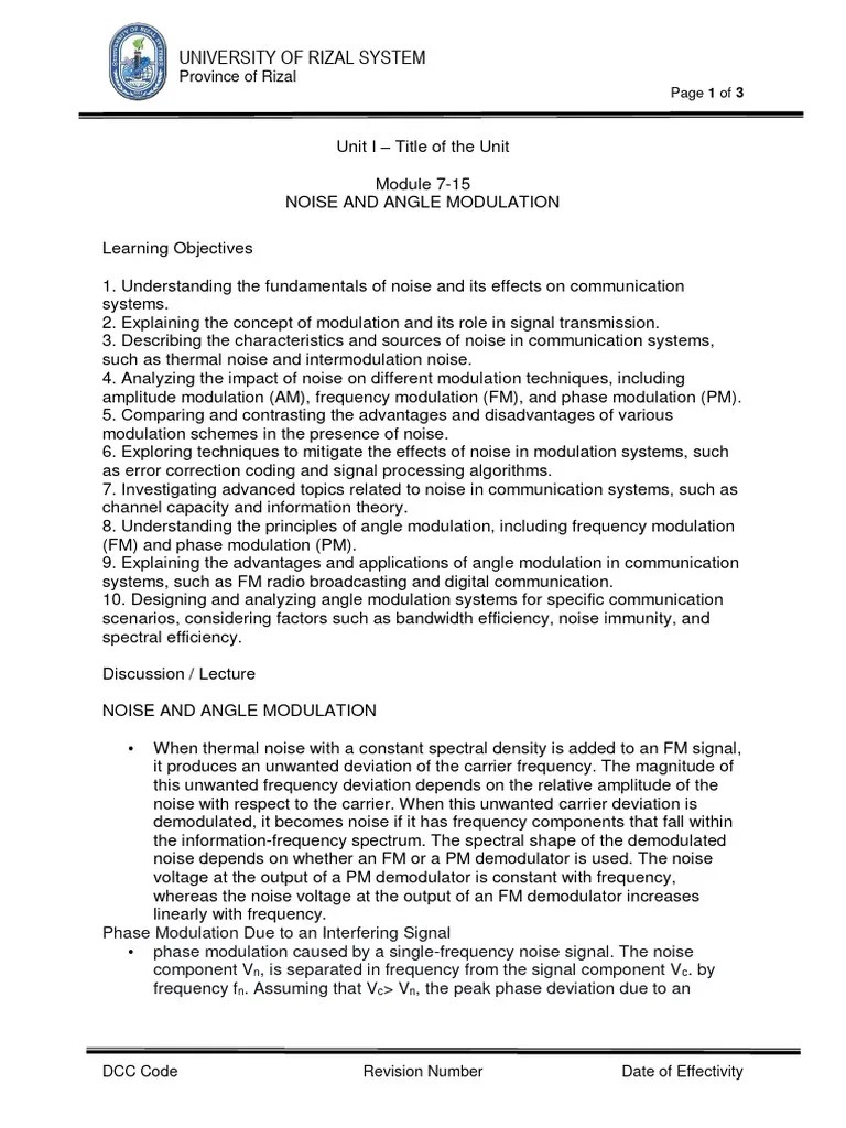 7.15nOISE AND ANGLE MODULATION | PDF | Frequency Modulation | Modulation