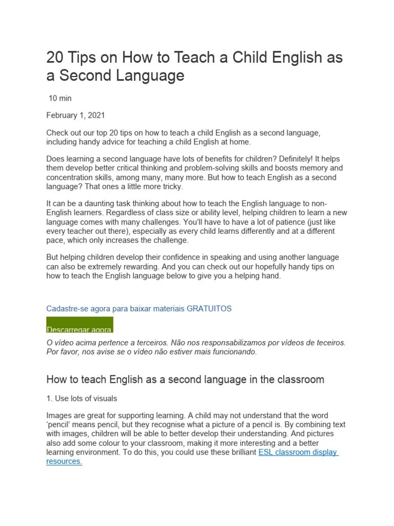 20 Tips On How To Teach A Child English As A Second Language | PDF ...
