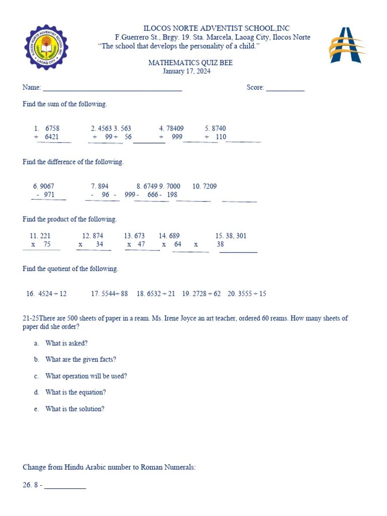 Math 6 Quiz Bee | Download Free PDF | Mathematical Concepts | Number Theory