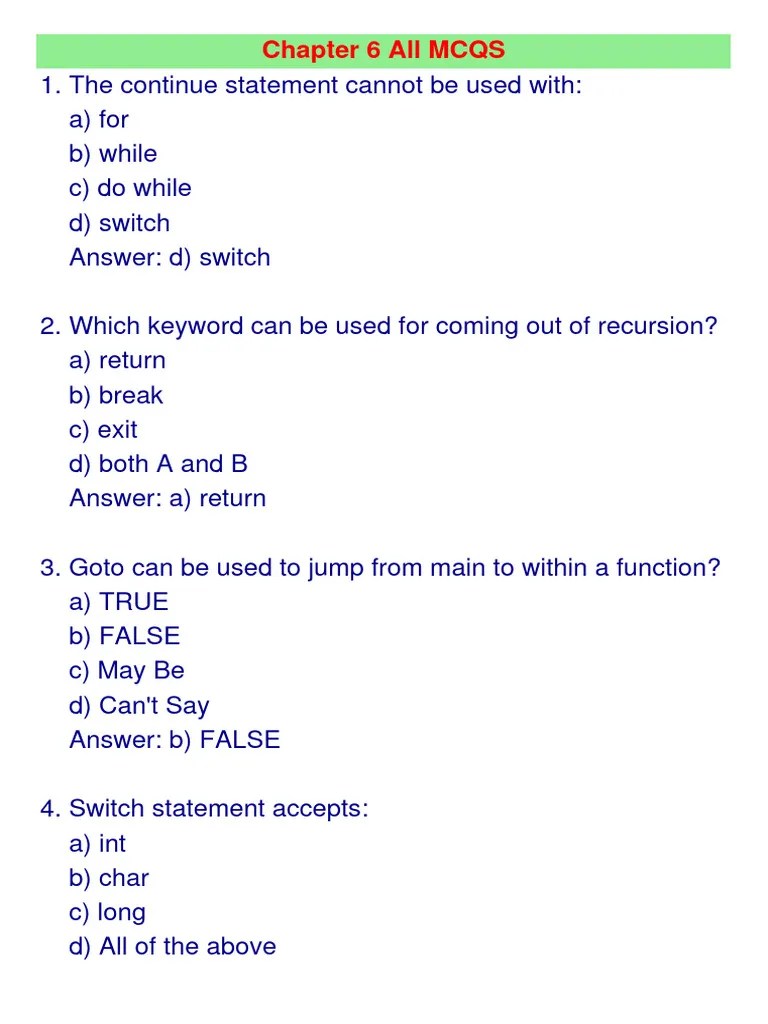 Chapter 6 All MCQS | PDF | Control Flow | Mathematical Logic
