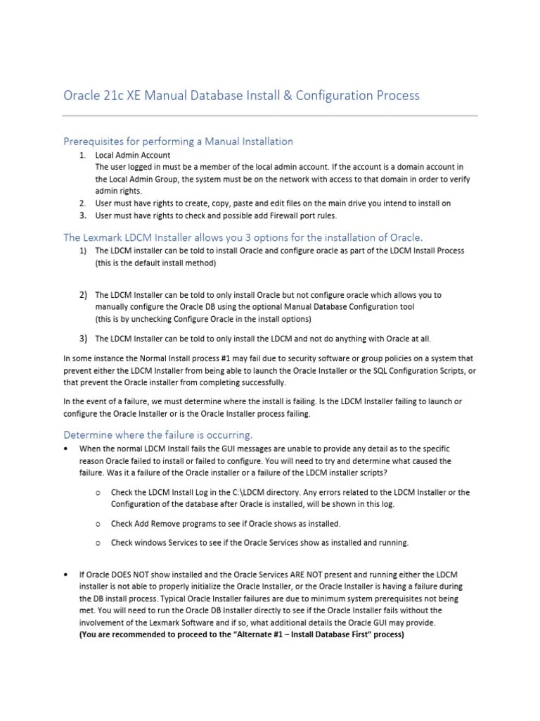 Oracle XE 21c Manual ConfigureLDCMDatabaseApp | Download Free PDF ...