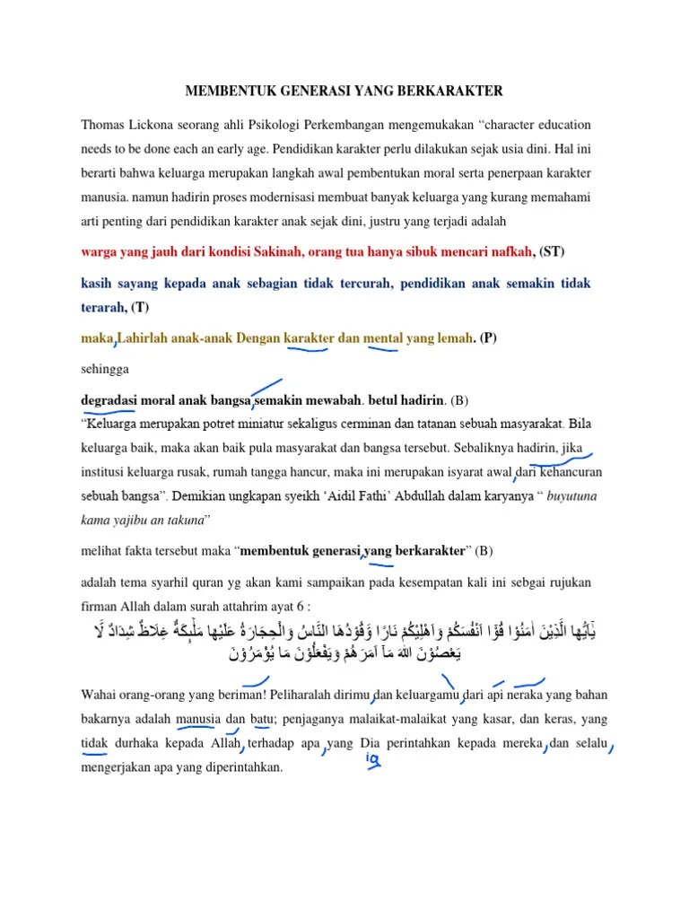 Teks MSQ MEMBENTUK GENERASI YANG BERKARAKTER | PDF