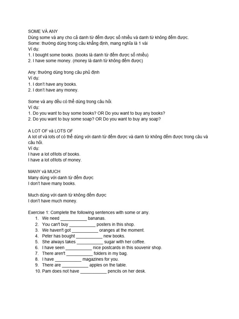 Grammar 1 - Quantifiers For Indefinite Quantity | PDF