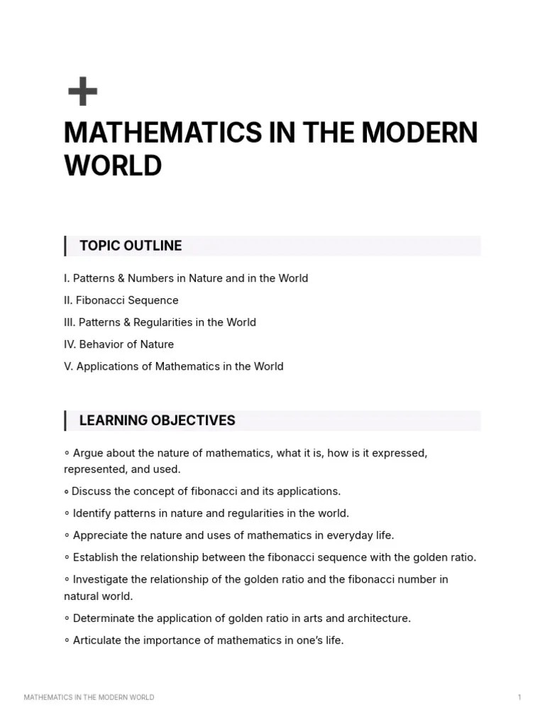Mathematics In The Modern World | PDF | Pattern | Mathematics