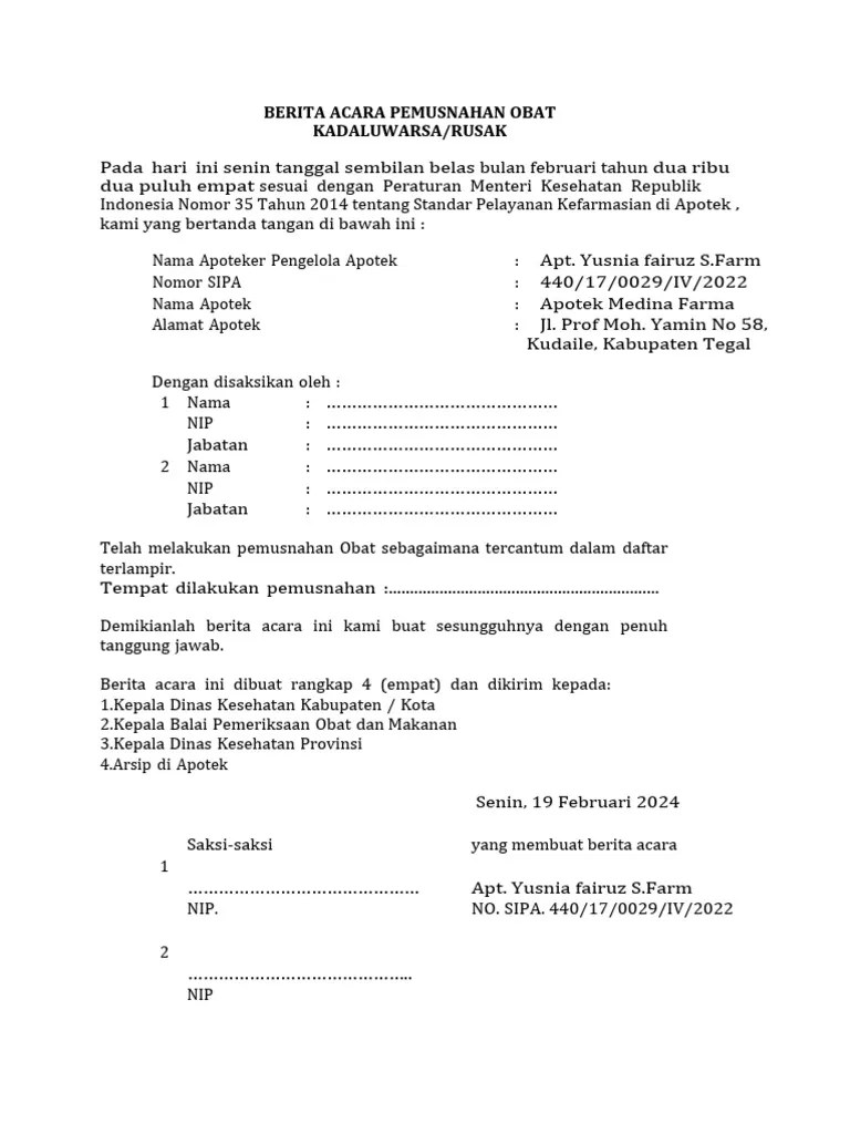 Berita Acara Pemusnahan Obat ED | PDF