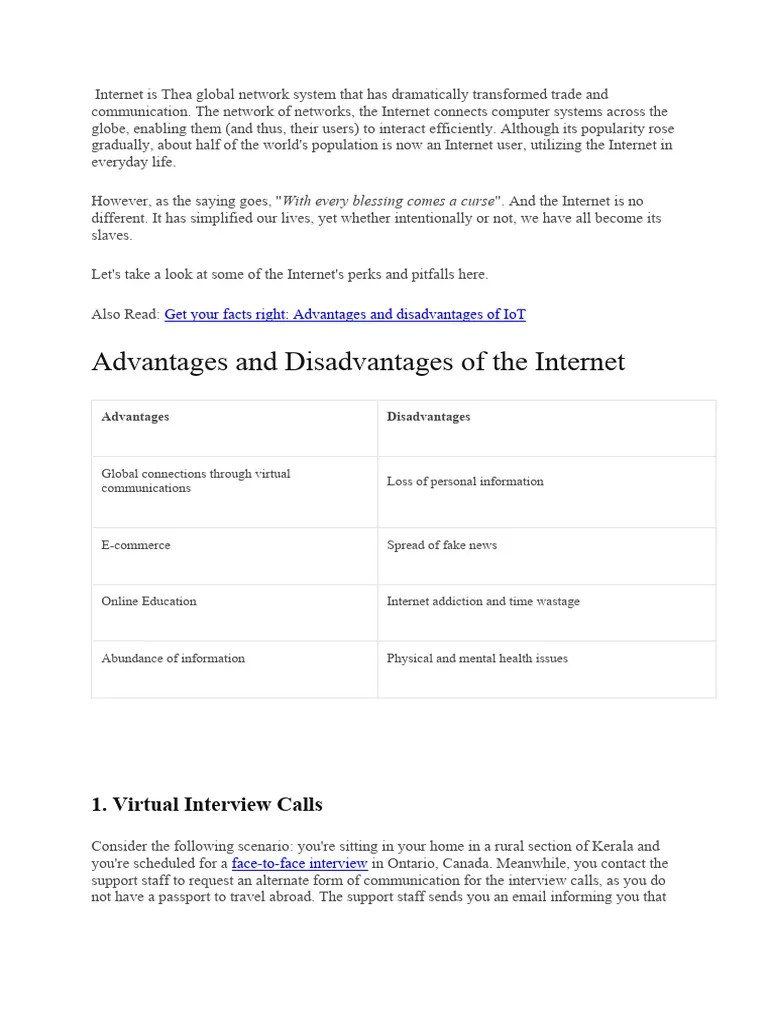 In Internet Advantages And Disavantages 3e B | PDF | Internet | Online ...