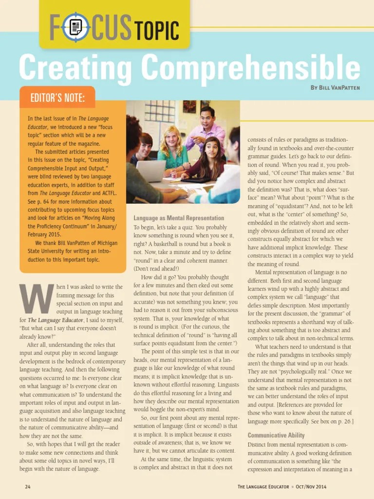 Creating Comprehensible Input And Output | PDF | Second Language ...