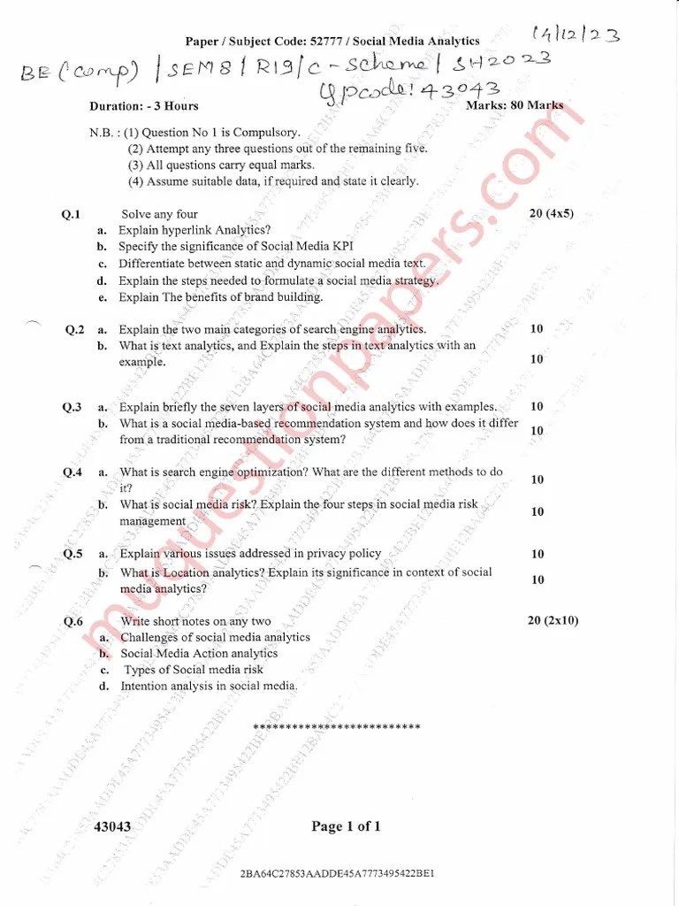 Be - Computer Engineering - Semester 8 - 2023 - December - Dloc VI ...