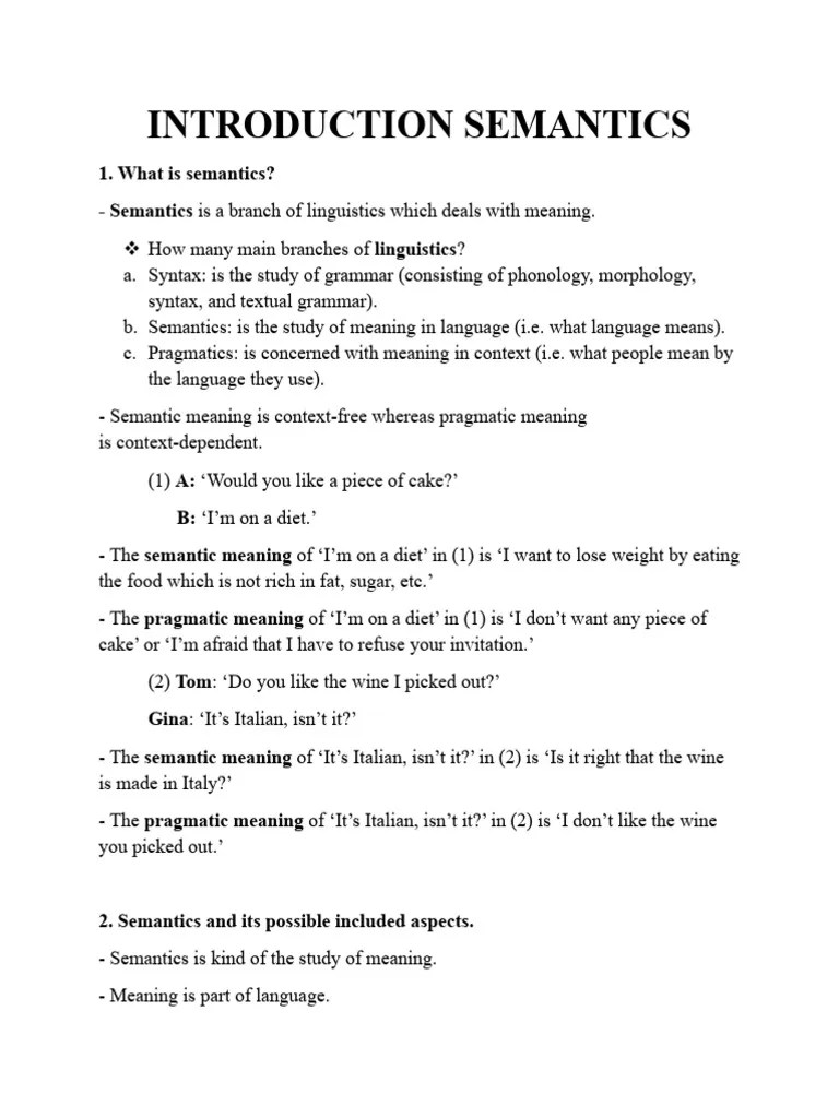 Semantics I Introduction | PDF | Semantics | Linguistics