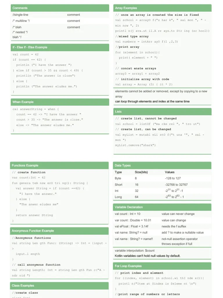 Kotlin Basics Cheat Sheet | PDF | Anonymous Function | Parameter ...