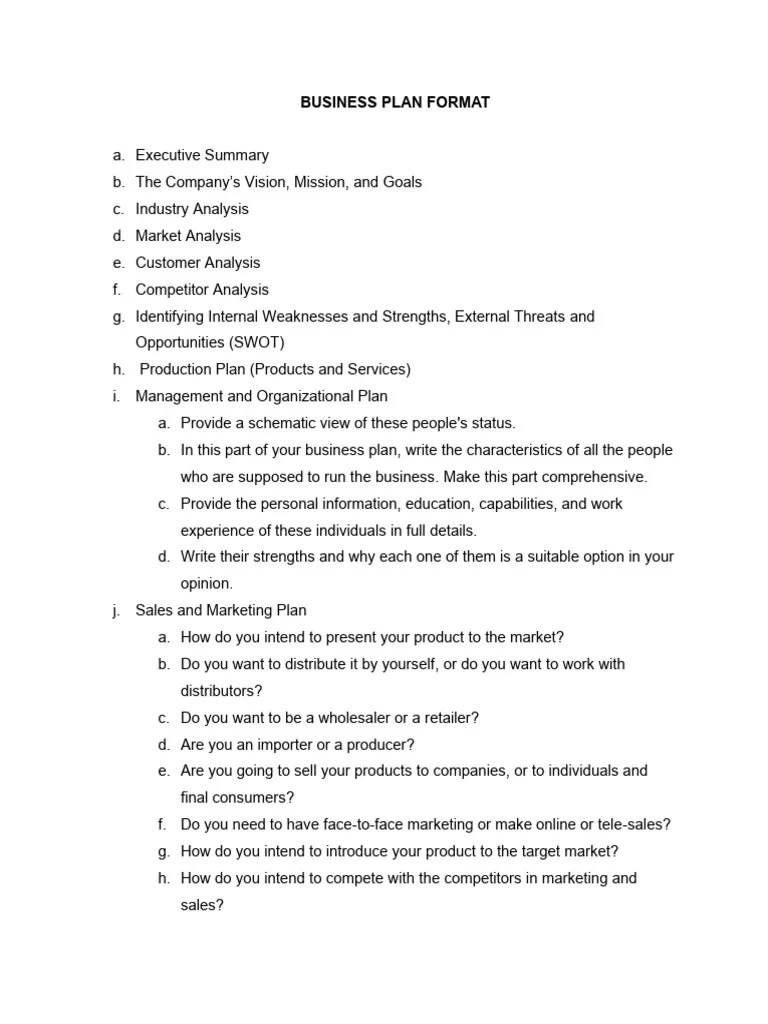 Business Plan Format 1 1 | PDF | Marketing | Swot Analysis