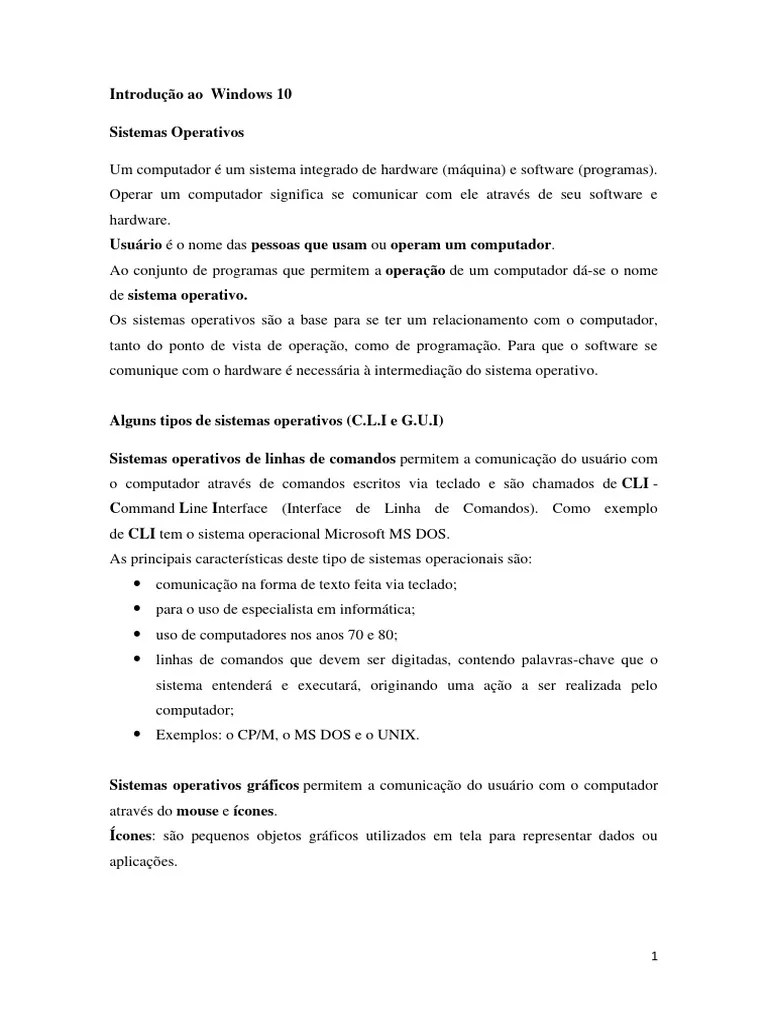 Introducao Ao Windows 10 | PDF | Sistema Operacional | Ambiente De Desktop