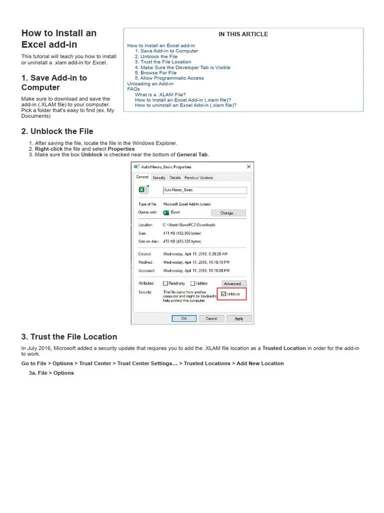 How To Install (Or Uninstall) A VBA Add-In (.Xlam File) For Microsoft ...