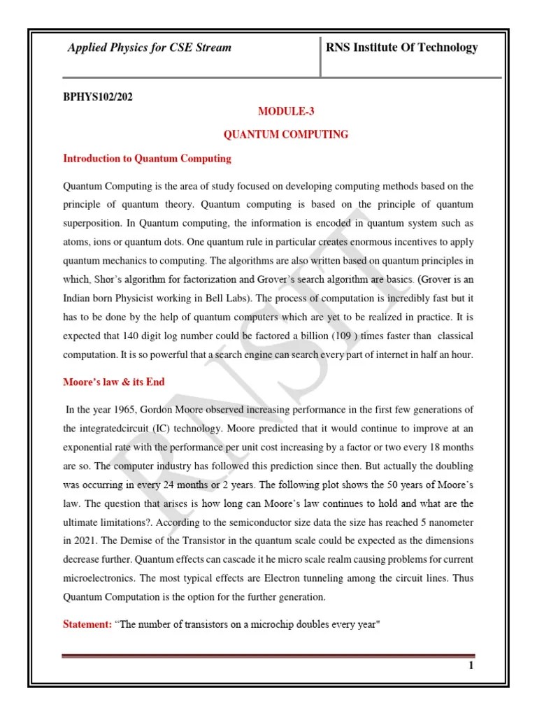 Module 3 - Quantum Computing | PDF | Quantum Computing | Applied ...