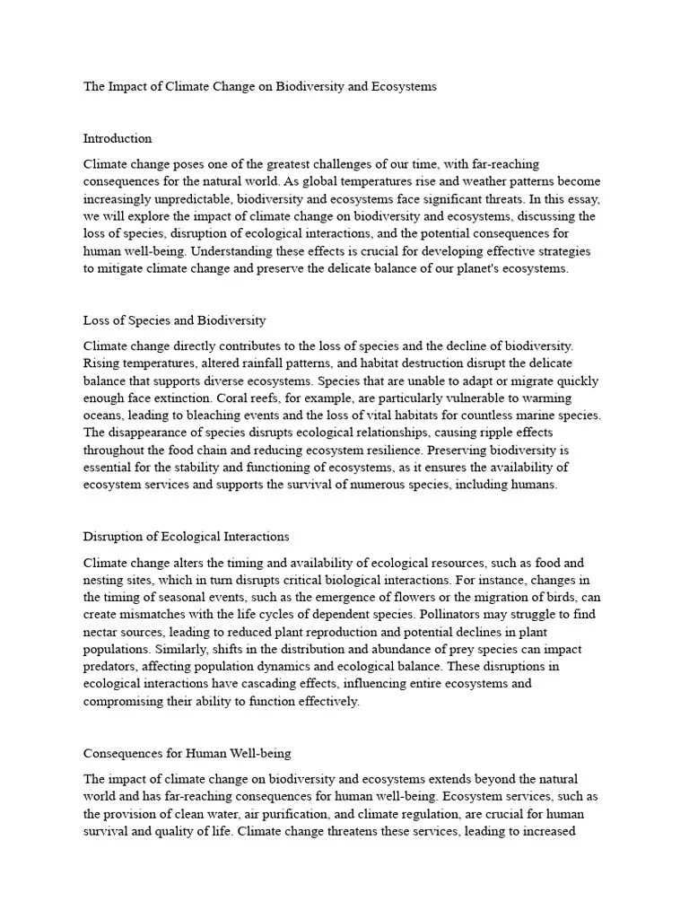 The Impact Of Climate Change On Biodiversity And Ecosystems | PDF | Biodiversity | Climate Change