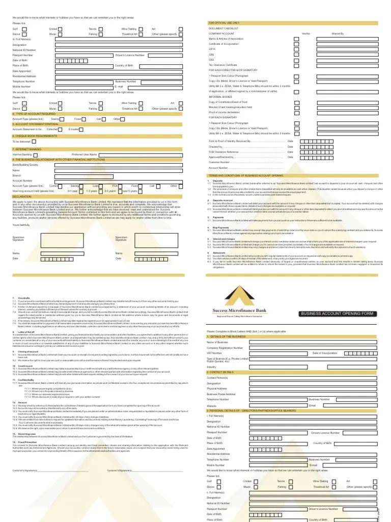 Success Business-Account-Opening-Form | PDF | Banks | Cheque