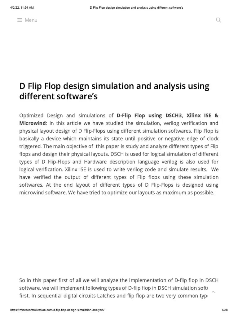 D Flip Flop Design Simulation And Analysis Using Different Software's ...