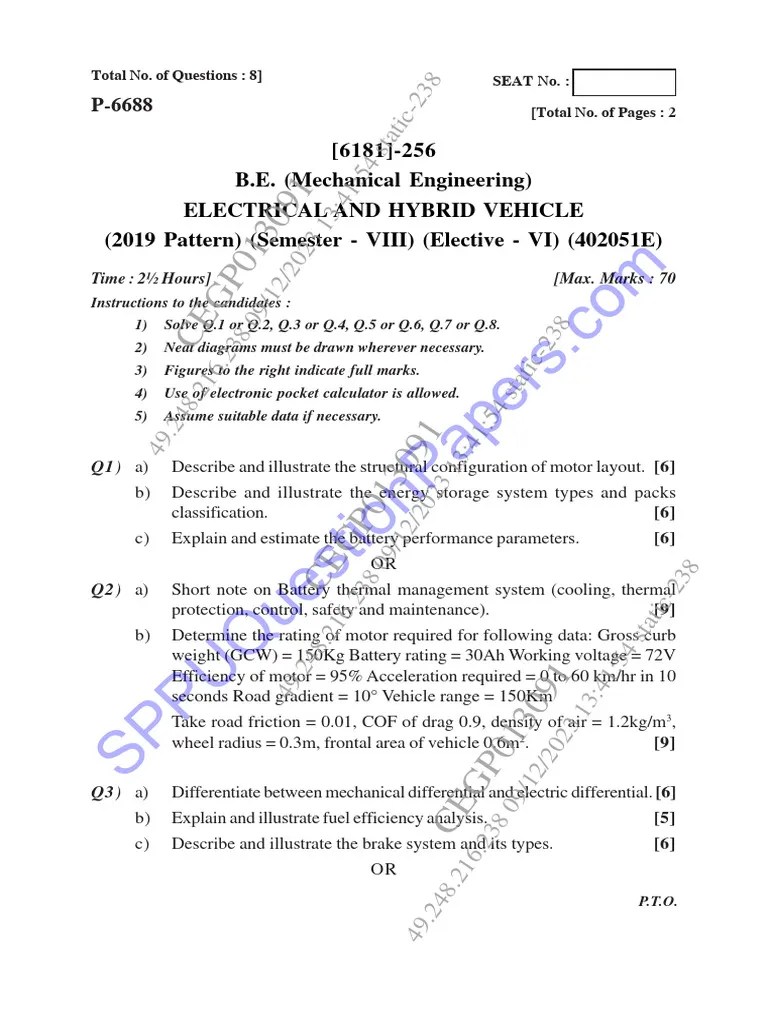 Be - Mechanical Engineering - Semester 8 - 2023 - November - Electrical ...