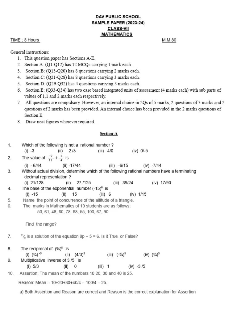 Sample Paper | PDF | Numbers | Triangle
