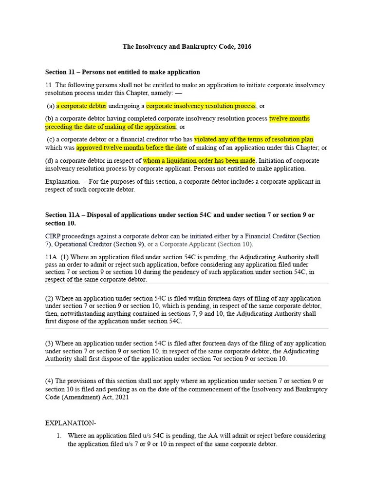 The Insolvency And Bankruptcy Code | PDF | Bankruptcy | Creditor