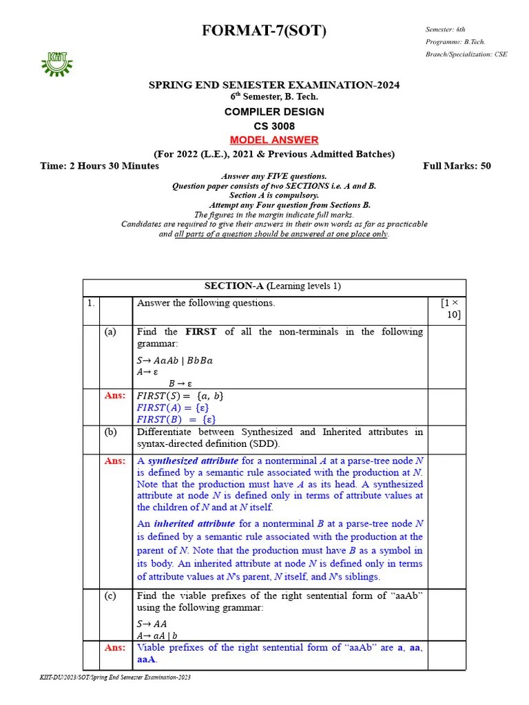 CS-3008 (CD) - CS End April 2024 | PDF | Parsing | Computer Programming