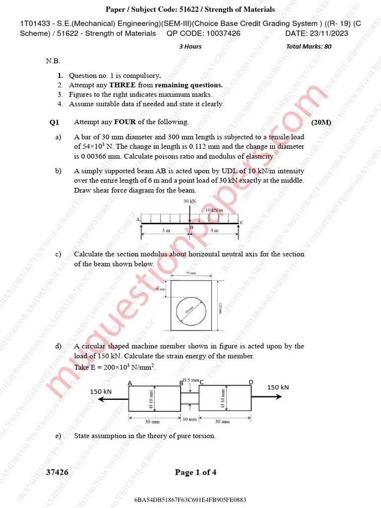 Be - Mechanical Engineering - Semester 3 - 2023 - December - Strength ...