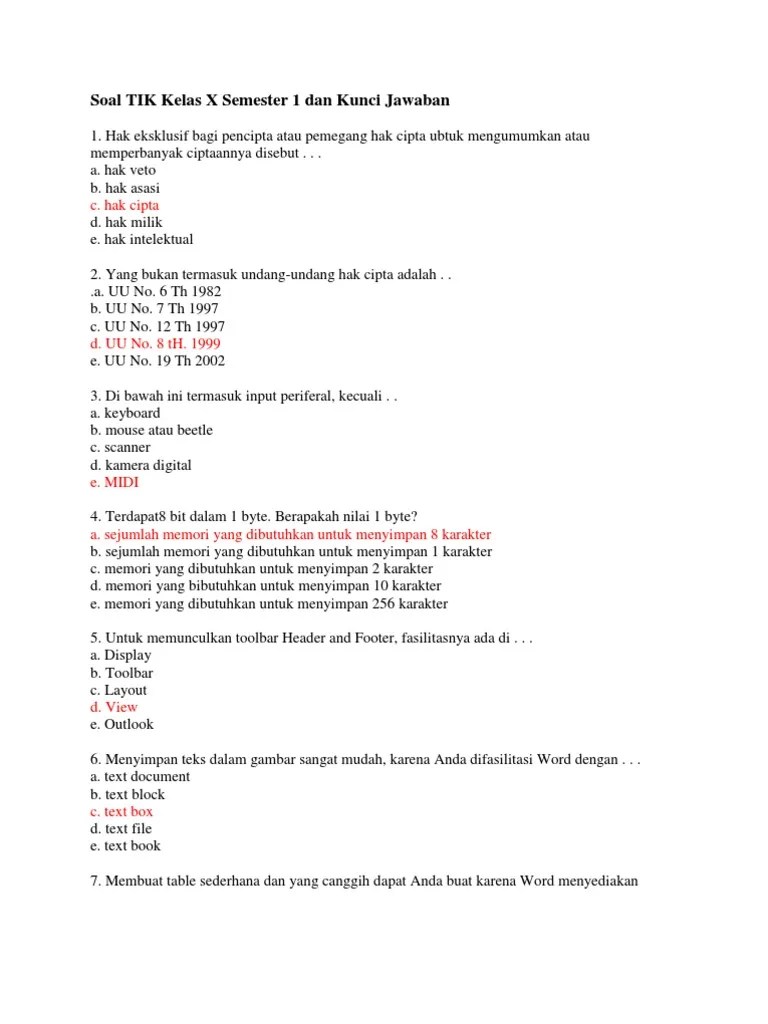 Berikut beberapa materi pelajaran tik (teknologi informasi dan komunikasi) untuk jenjang smp/mts kelas vii (tujuh) yang menggunakan kurikulum ktsp 2006 . 36 Soal Tik Kelas 10 Semester 2 Dan Kunci Jawaban Pictures Wallpaper