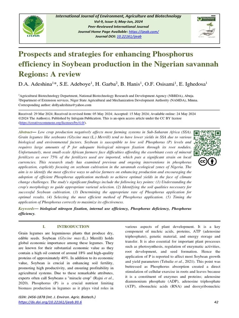 Prospects And Strategies For Enhancing Phosphorus Efficiency In Soybean Production In The ...