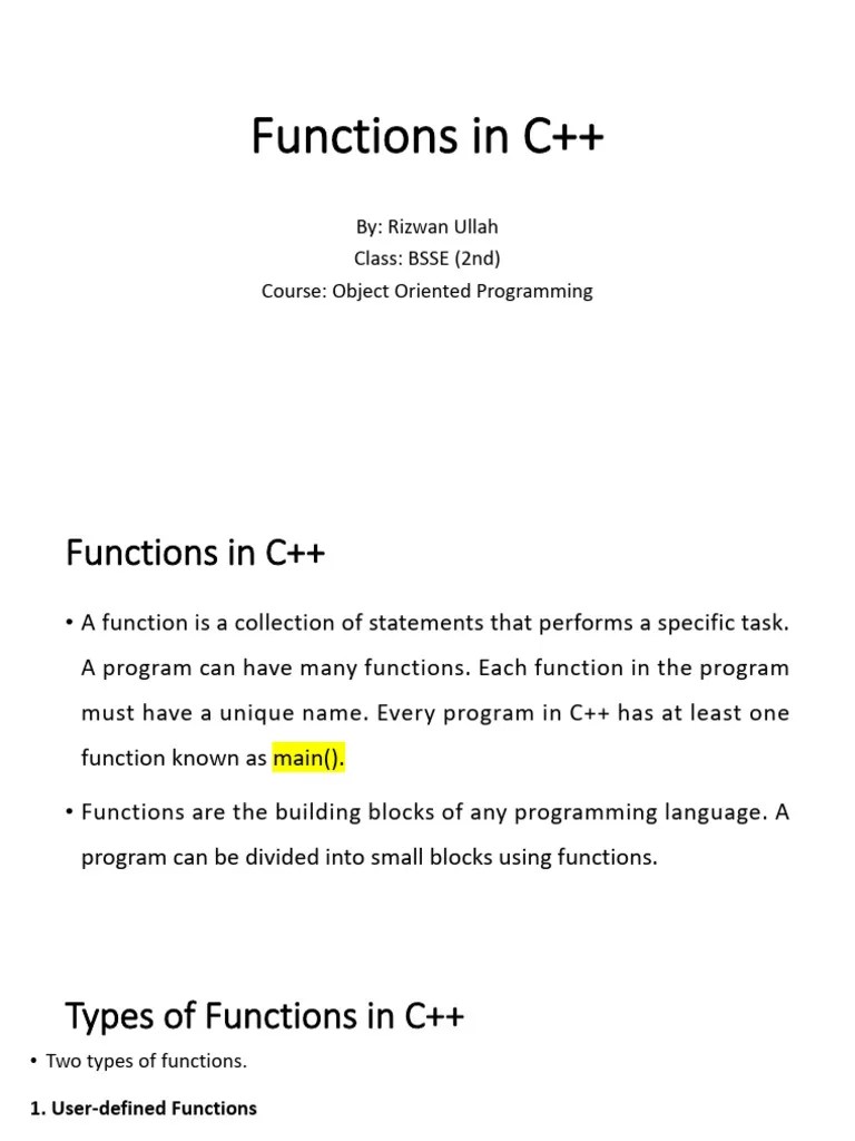 Functions In C++ | PDF | Parameter (Computer Programming) | Integer ...