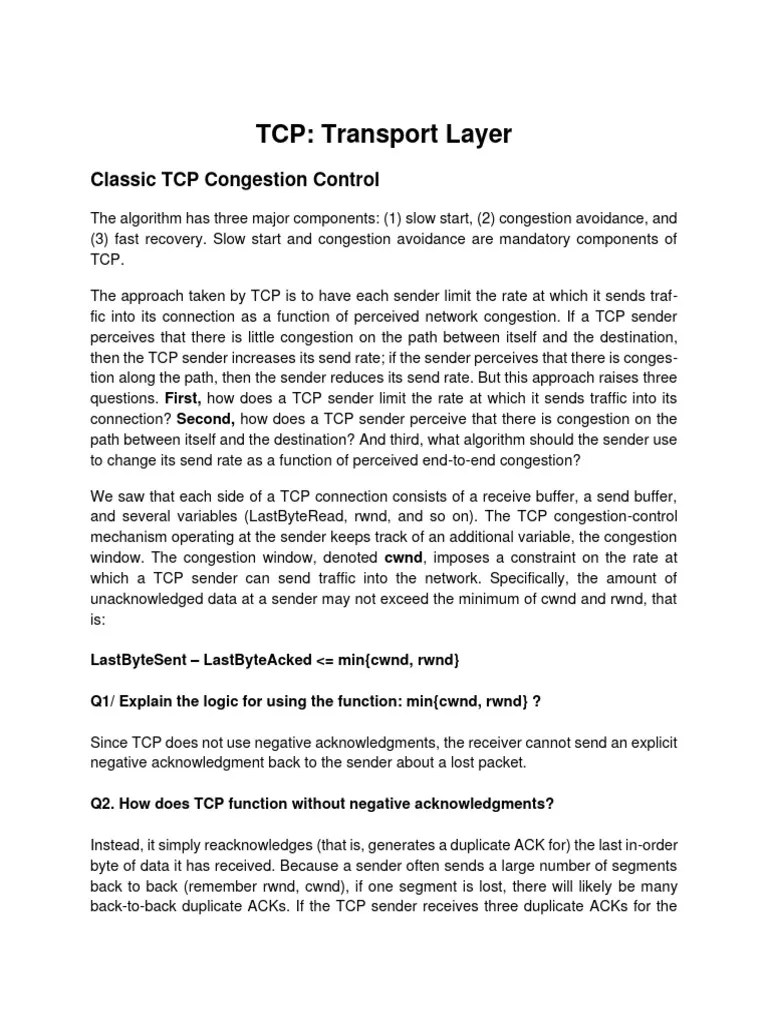 TCP - 3 (Congestion Control) | PDF | Network Congestion | Transmission ...